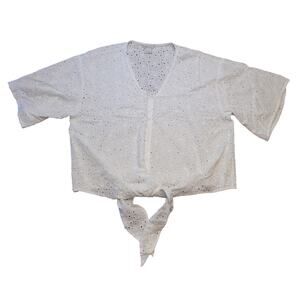 Ariat White Eyelet Crop Top Tie Front Western Cottagecore EUC